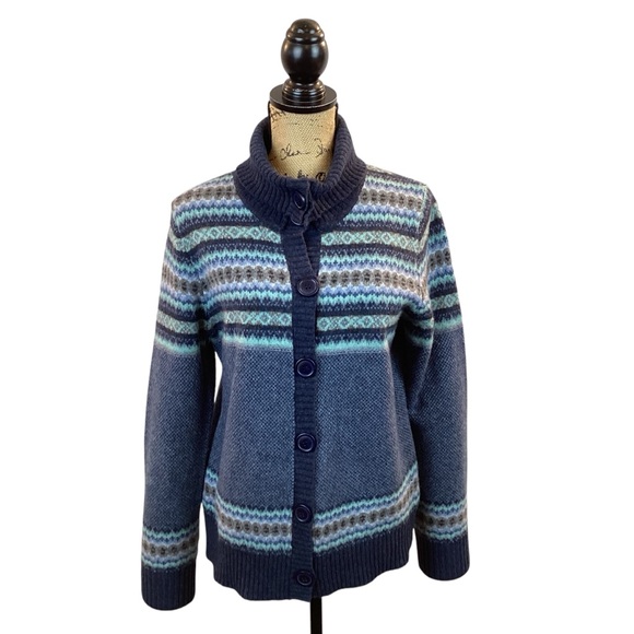 L.L. Bean Lambswool Fair Isle Button Cardigan - Picture 1 of 10